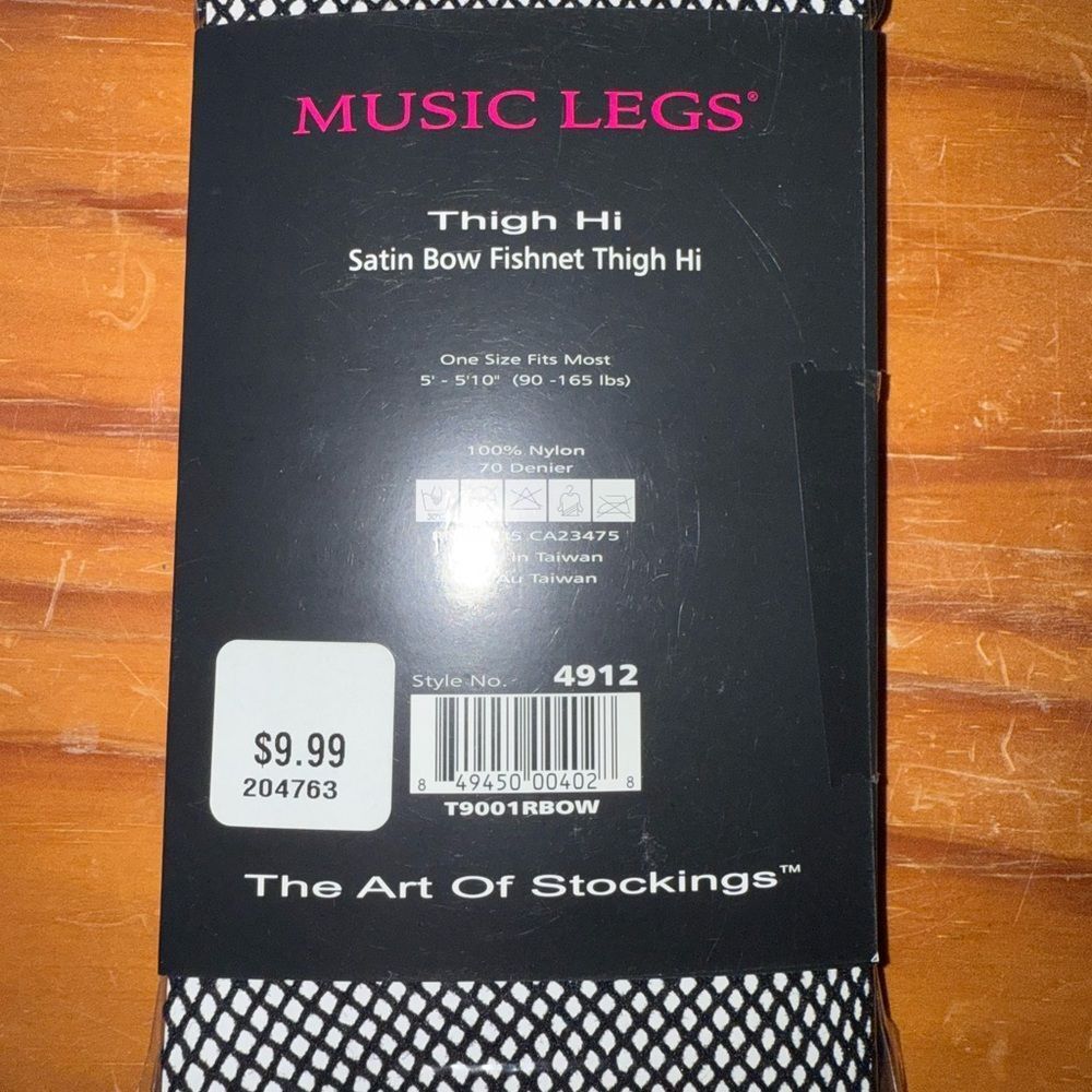 Music Legs Black Satin Bow Fishnet Thigh High Stockings. - Picture 2 of 2